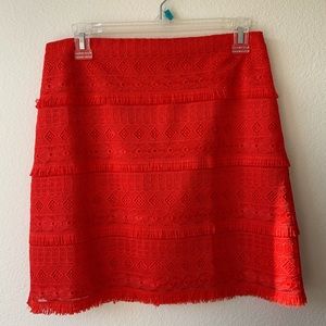 J. Crew Lace Fringe Mini Skirt “Fire”